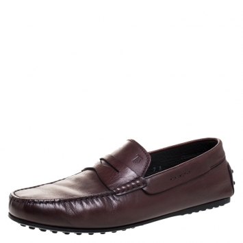 Pre Owned Tod's Brown Leather Penny Slip On Loafers Size 41