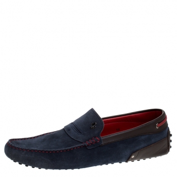 Pre Owned Tod's for Ferrari Navy Blue/Brown Suede Slip On Loafers Size 44.5
