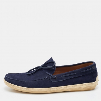 Pre Owned Tod's Blue Nubuck Slip On Loafers Size 44.5