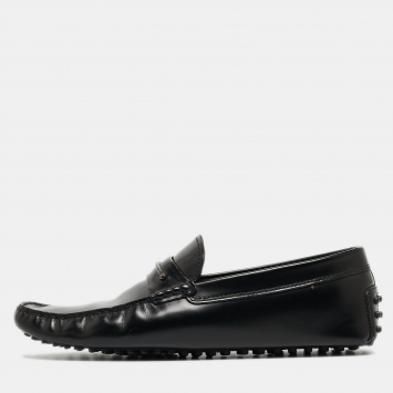 Pre Owned Tods Black Leather Buckle Slip On Loafers Size 42.5