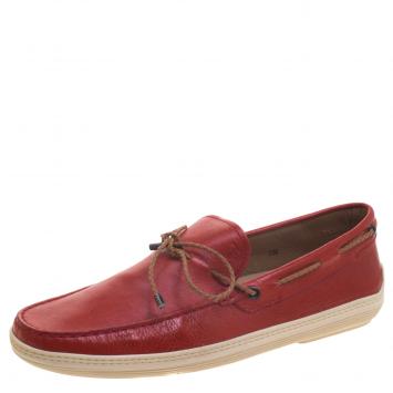 Pre Owned Tod's Red Leather Moccasins Size 42.5