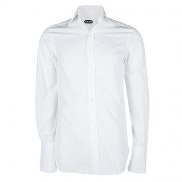 مملوكة مسبقًا Tom Ford White Cotton Long Sleeve Button Front Tuxedo Shirt S