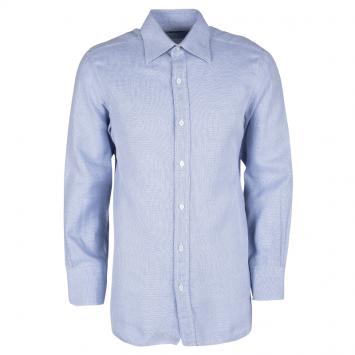 مملوكة مسبقًا Tom Ford Blue Basketweave Cotton Long Sleeve Button Front Shirt L