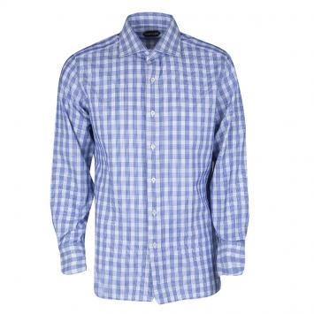 Pre Owned Tom Ford Blue and White Checked Cotton Long Sleeve Shirt L