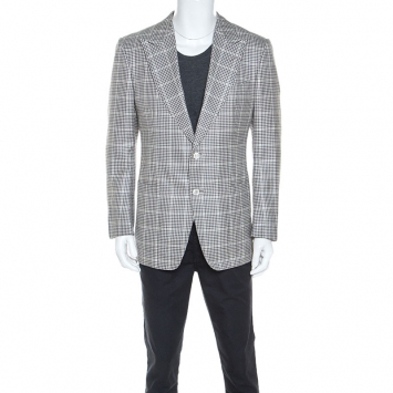 Pre Owned Tom Ford Bicolor Glen Checked Wool and Silk Blend Blazer L