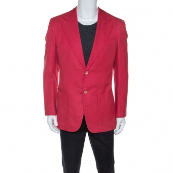 Pre Owned Tom Ford Coral Pink Silk Woven Sport Coat L