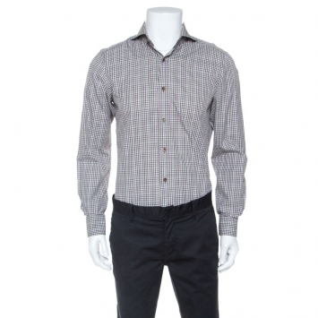 مملوكة مسبقًا Tom Ford Brown & White Gingham Check Cotton Button Front Shirt M
