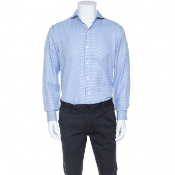 مملوكة مسبقًا Tom Ford Blue Textured Houndstooth Checked Cotton Button Front Shirt M