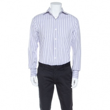 Pre Owned Tom Ford Lilac and White Checked Cotton Front Button Shirt M