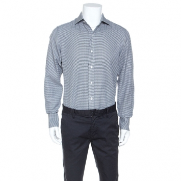 مملوكة مسبقًا Tom Ford Black & White Hounds Tooth Cotton Button Front Shirt L