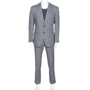 Pre Owned Tom Ford Monochrome Linen Blend Two Buttoned Suit L
