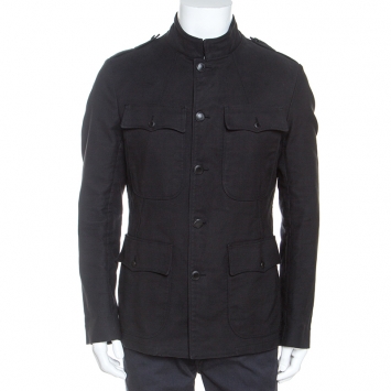 Pre Owned Tom Ford Black Cotton Button Front Military Jacket XXL