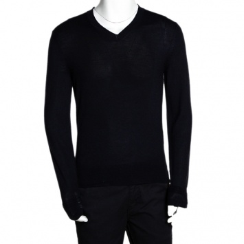 Pre Owned Tom Ford Navy Blue Cashmere Silk V Neck Sweater M