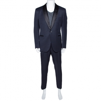 Pre Owned Tom Ford Navy Blue Mohair Wool Blend Tuxedo Suit XXL