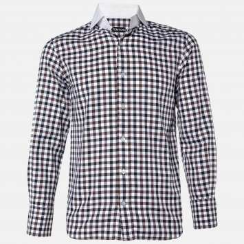 Pre Owned Tom Ford Brown Checked Cotton Shirt M