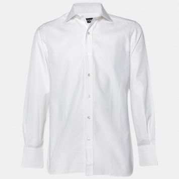 Pre Owned Tom Ford White Textured Cotton Classic Shirt M