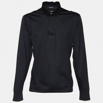 Pre Owned Tom Ford Black Cotton Knit Long Sleeve Polo T-Shirt 4XL