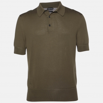 Pre Owned Tom Ford Military Green Cotton Knit Polo T-Shirt XL