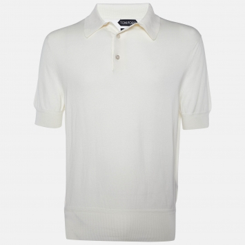 Pre Owned Tom Ford Cream Cotton Knit Polo T-Shirt XL