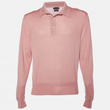 Pre Owned Tom Ford Light Pink Cashmere and Silk Polo Long Sleeve T-Shirt XL