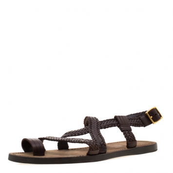 Pre Owned Tom Ford Brown Leather Flat Sandals Size 43