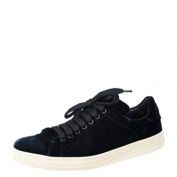 Pre Owned Tom Ford Dark Blue Velvet Russell Low Top Sneakers Size 42.5