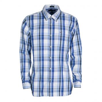 Pre Owned Tommy Hilfiger Blue Checked Cotton Long Sleeve Button Front Custom Fit Shirt L