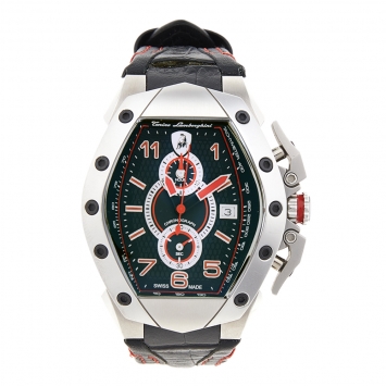Pre Owned Tonino Lamborghini Black Stainless Steel Leather GT302SP Men's Wristwatch 42 mm 