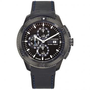 Pre Owned Trussardi Black Ion-Plated Stainless Steel Caccia Men's Wristwatch 46MM