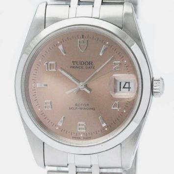 Pre Owned Tudor Pink Stainless Steel Prince Oysterdate 74000N Automatic Men's Wristwatch 34 mm