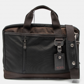 Pre Owned Tumi Black/Brown Nylon and Leather Burke Portfolio Slim Bag