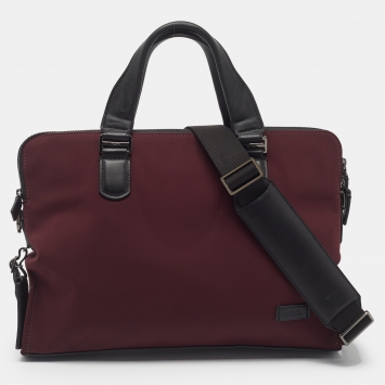 Pre Owned TUMI Harrison Seneca Slim Burgundy/Black Leather and Nylon Briefcase