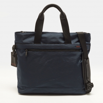 Pre Owned TUMI Companion Blue/Black Nylon and Leather Tote