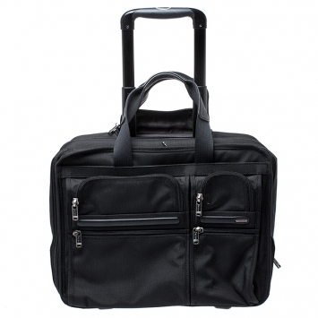 Pre Owned Tumi Black Canvas Alpha Compact Wheeled Brief Trolley