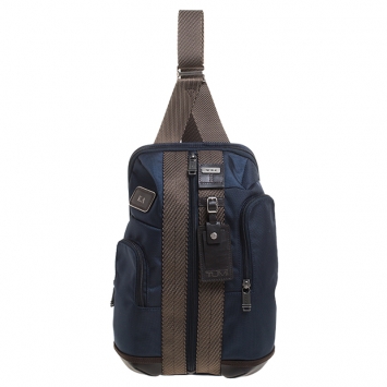 Pre Owned Tumi Blue/Brown Nylon Saratoga Sling Backpack