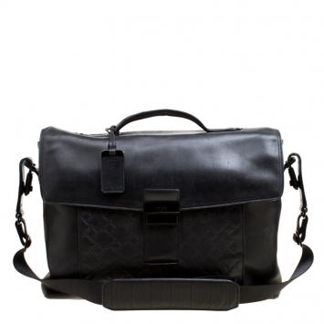 Pre Owned TUMI Black Leather Ticon Slim Flap Briefcase