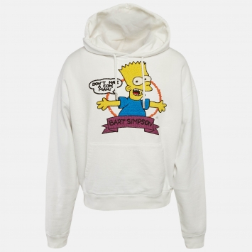 Pre Owned Off-White White Simpson Embroidered Cotton Knit Hoodie XL