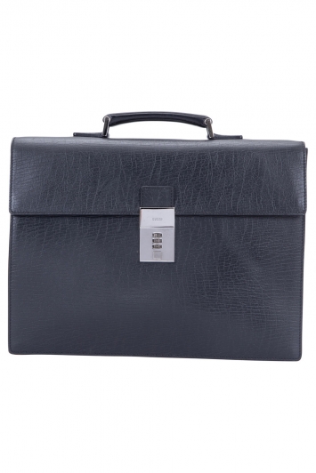 Pre Owned Gucci Black Leather Code Lock Briefcase