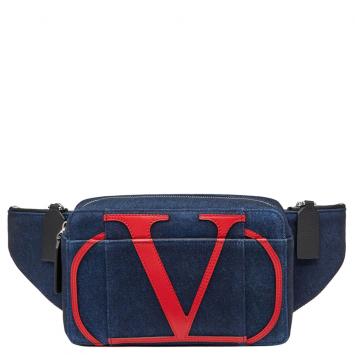 Pre Owned Valentino Blue Denim VLOGO Belt Bag