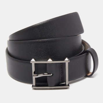 Pre Owned Valentino Black Leather Buckle Belt 85CM