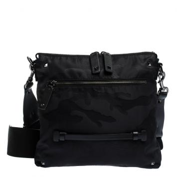 Pre Owned Valentino Black Nylon Camouflage Messenger Bag