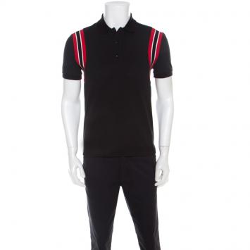 Pre Owned Valentino Black Stripe Cotton Polo T-Shirt L