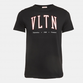 Pre Owned Valentino Black Logo Print Cotton T-Shirt XS