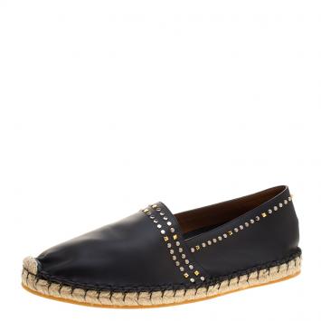 Pre Owned Valentino Black Leather Studded Espadrille Moccasins Size 42
