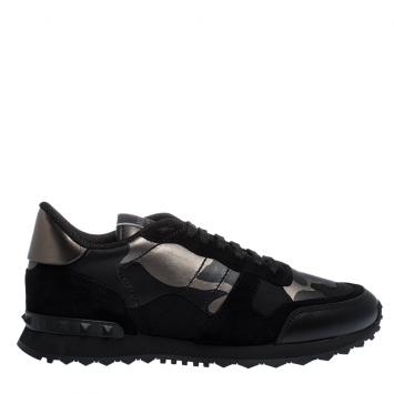 مملوكة مسبقًا Valentino Black Fabric and Leather Camouflage Rockrunner Sneakers Size 41