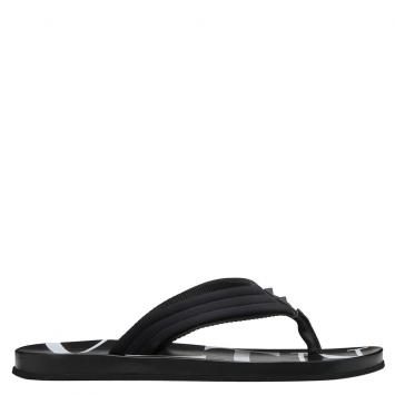 Pre Owned Valentino Black Neoprene and Microfiber VLTN Flip Flops Size 44