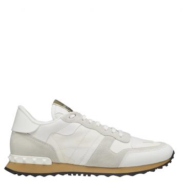 مملوكة مسبقًا Valentino White Fabric and Leather Camouflage Rockrunner Trainer Sneakers Size 41