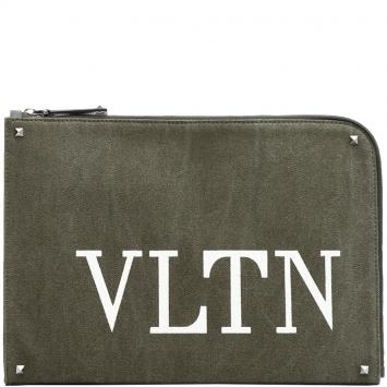 Pre Owned Valentino Olive Canvas VLTN Document Case