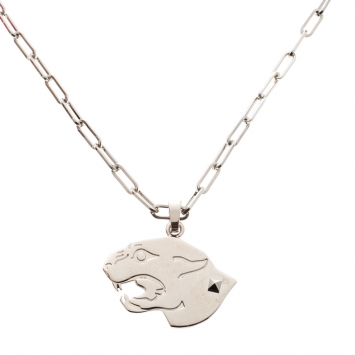 Pre Owned Valentino Panther Charm Silver Tone Chain Link Pendant Necklace 