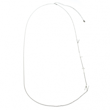 Pre Owned Valentino VLTN Logo Detail Silver Tone Necklace 